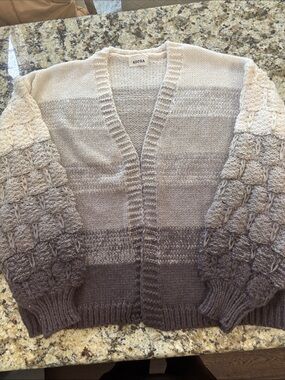 ADORA Ombre Knit Open-Front Cardigan in Cream to Gray